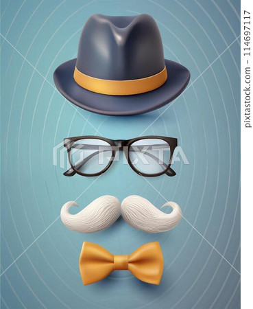 Tie bow with hat and glasses aith mustacheillustration 114697117