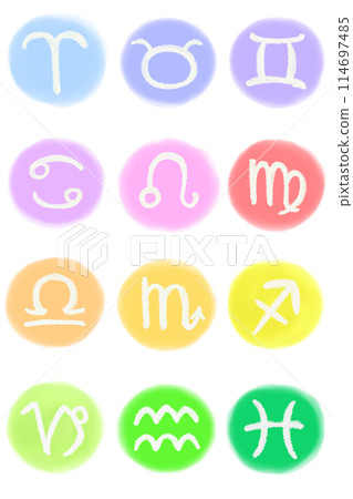 Colorful horoscope handwritten icon set Colorful horoscope handwritten icon set 114697485