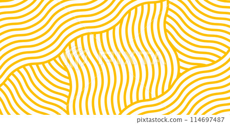 Pattern with elements of yellow noodles on white. Abstract background with spaghetti in graphic form. Design for a Chinese cafe restaurant Pattern with elements of yellow noodles on white. Abstract background with spaghetti in graphic form. Design for a Chinese cafe restaurant 114697487
