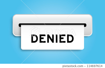 White coupon banner with word denied from machine on blue color background White coupon banner with word denied from machine on blue color background 114697614