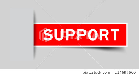 Red color square label sticker with word support that inserted in gray background Red color square label sticker with word support that inserted in gray background 114697660