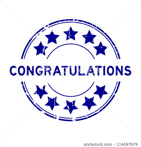 Grunge blue congratulations word round rubber seal stamp on white background 114697679