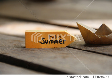 Hello summer creative concept. Holiday concept and advertising of tour agency. 114698254