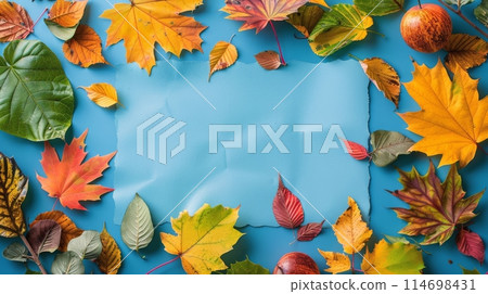 Autumn Leaves on a Blue Background 114698431