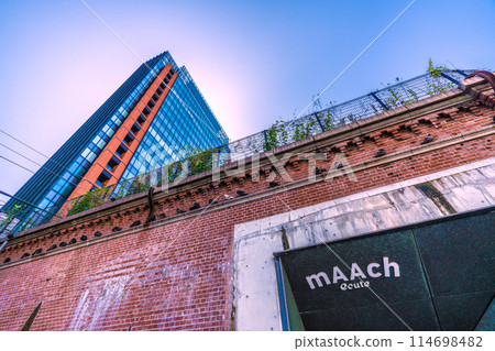 日本東京城市景觀從萬世橋橋看行軍和鴿子 114698482