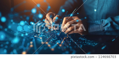 Businessman in Suit Writing on Computer Screen 114698703