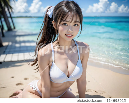 熱帶海灘（泳池）上的泳裝女人 114698915