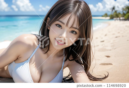 熱帶海灘（泳池）上的泳裝女人 114698920