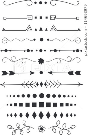 Text Divider thin line icons set. Simple separator black contour symbol isolated. Text Divider thin line icons set. Simple separator black contour symbol isolated. 114698979