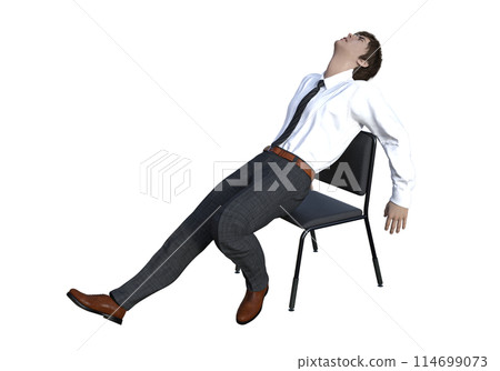 一名男性上班族坐在椅子上,閉著眼睛的插圖 3D 模型全身側向傾斜 一名男性上班族坐在椅子上,閉著眼睛的插圖 3D 模型全身側向傾斜 114699073