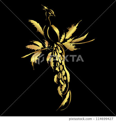 Golden brush stroke peacock 114699427