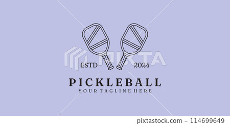pickleball tournament line art logo vector illustration minimalist design 114699649