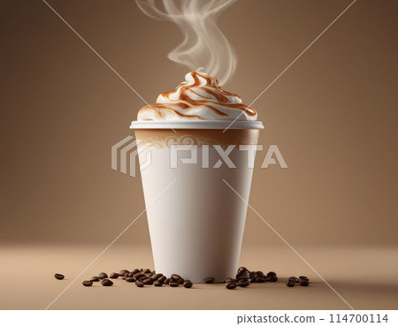 Mockup of a fragrant takeaway glass of coffee with foam 114700114