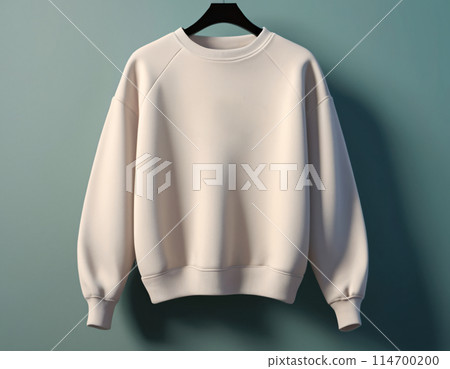 A stylish white sweatshirt on a hanger floats in space 114700200