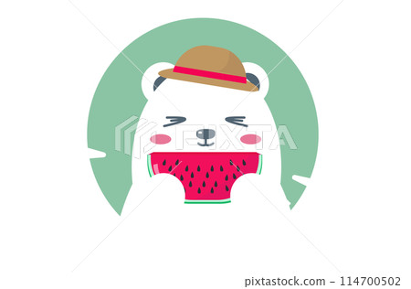 北極熊吃西瓜。夏季西瓜裂開。向量圖 北極熊吃西瓜。夏季西瓜裂開。向量圖 114700502