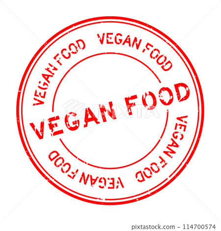 Grunge red vegan food word round rubber seal stamp on white background Grunge red vegan food word round rubber seal stamp on white background 114700574