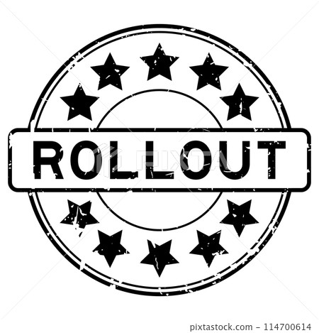 Grunge black rollout word with star icon round rubber seal stamp on white background Grunge black rollout word with star icon round rubber seal stamp on white background 114700614