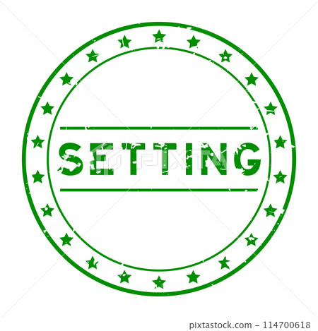 Grunge green setting word round rubber seal stamp on white background 114700618