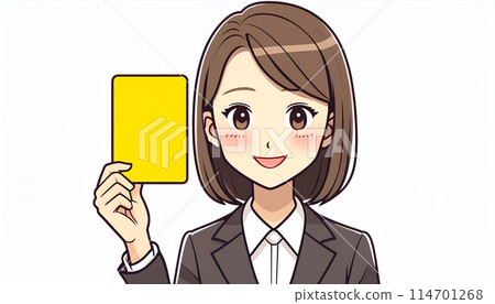 Businesswoman raising a yellow card 114701268