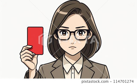 Businesswoman raising a red card 114701274