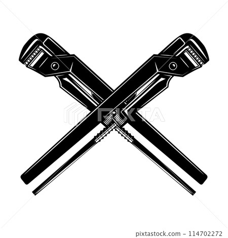 Crossed plumbing wrenches. Design element for logo, emblem, sign, poster, t shirt. Vector illustration Crossed plumbing wrenches. Design element for logo, emblem, sign, poster, t shirt. Vector illustration 114702272