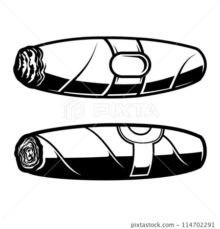 Illustration of cuban cigar in monochrome style. Design element for logo, emblem, sign, poster, t shirt. Vector illustration Illustration of cuban cigar in monochrome style. Design element for logo, emblem, sign, poster, t shirt. Vector illustration 114702291