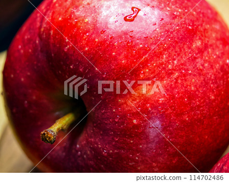 Appetizing Wet Apple. Close focus on a wet red apple; diet content. 114702486