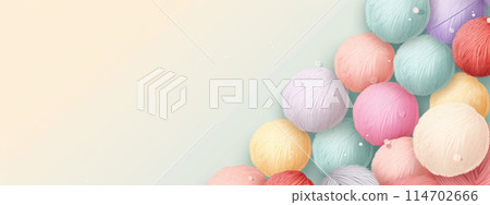 Colorful yarn balls in pastel shades for knitting and crafts banner background Colorful yarn balls in pastel shades for knitting and crafts banner background 114702666