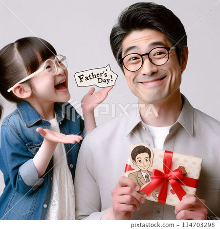 Father happy with gift from daughter on Father's Day Father happy with gift from daughter on Father's Day 114703298