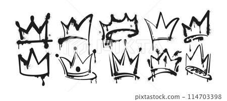 Set of spray paint graffiti king crowns and princess tiara with splashes 114703398
