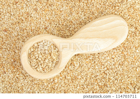 Sesame seeds as a background. Top view. Flat lay 114703711