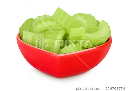 fresh celery in ceramic bowl isolated on white background with full depth of field fresh celery in ceramic bowl isolated on white background with full depth of field 114703754
