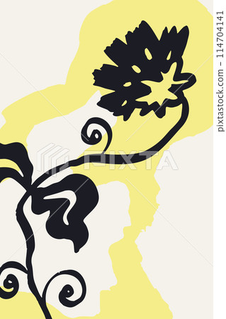 Poster or card with ink brush abstract flower sketch and grungy organic shapes Poster or card with ink brush abstract flower sketch and grungy organic shapes 114704141