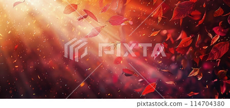 Red Leaves Floating in the Air 114704380