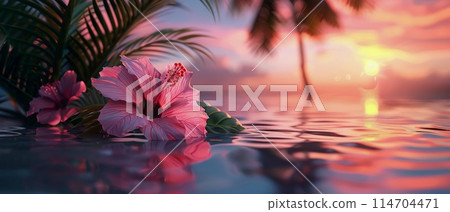Pink Flower Floating on Water 114704471