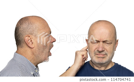 a man screaming in the ear a man screaming in the ear 114704741