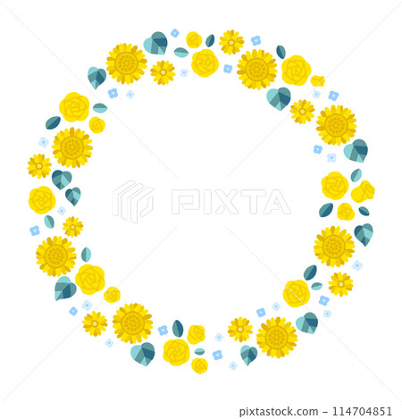 Yellow roses and sunflowers vector illustration circle 114704851
