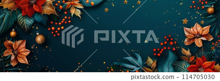 Festive Christmas Background With Red and Gold Decorations 114705030