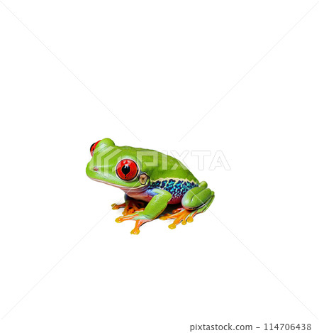 Cute red eyed tree frog Agalychnis callidryas clinging to leaf vibrant green skin striking red 114706438