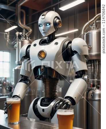 Robotic Bartender Serving Beer in Modern Brewery 114706842