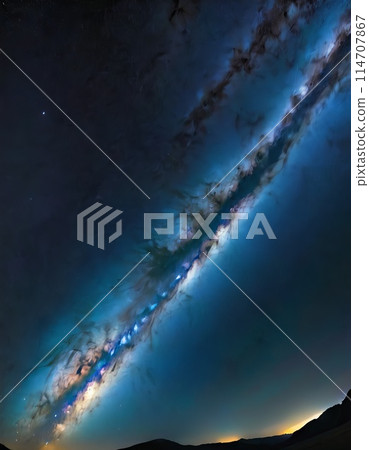 Starry Night Sky Over Silhouetted Mountains 114707867
