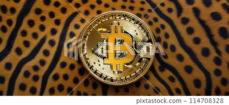 Bitcoin Coin on Exotic Leopard Print 114708328