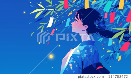 Illustration of Tanabata bamboo decorations and Orihime and Hikoboshi Illustration of Tanabata bamboo decorations and Orihime and Hikoboshi 114708472
