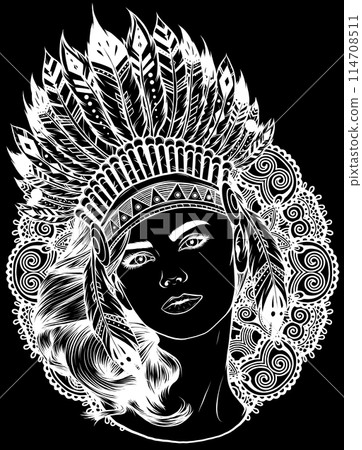woman face in white line on black background woman face in white line on black background 114708511
