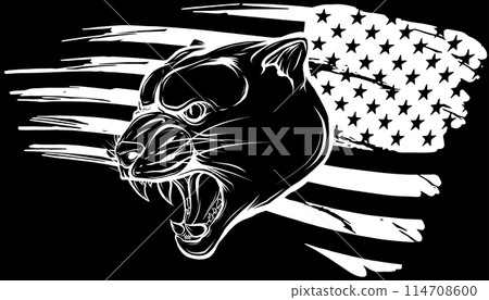 cougar head in white line on black background 114708600