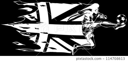 Soccer player in white line on black background Soccer player in white line on black background 114708613