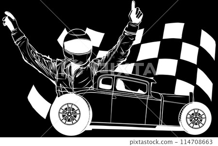 hot rod car in white line on black background hot rod car in white line on black background 114708663