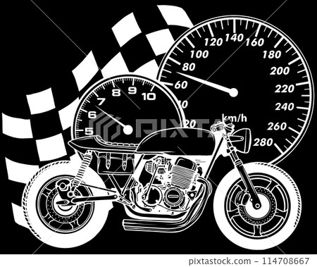 Cafe racer motorcycle in white line on black background Cafe racer motorcycle in white line on black background 114708667