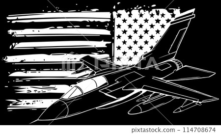 jet fighter in white line on black background jet fighter in white line on black background 114708674