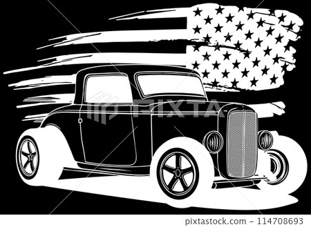 hot rod car in white line on black background 114708693